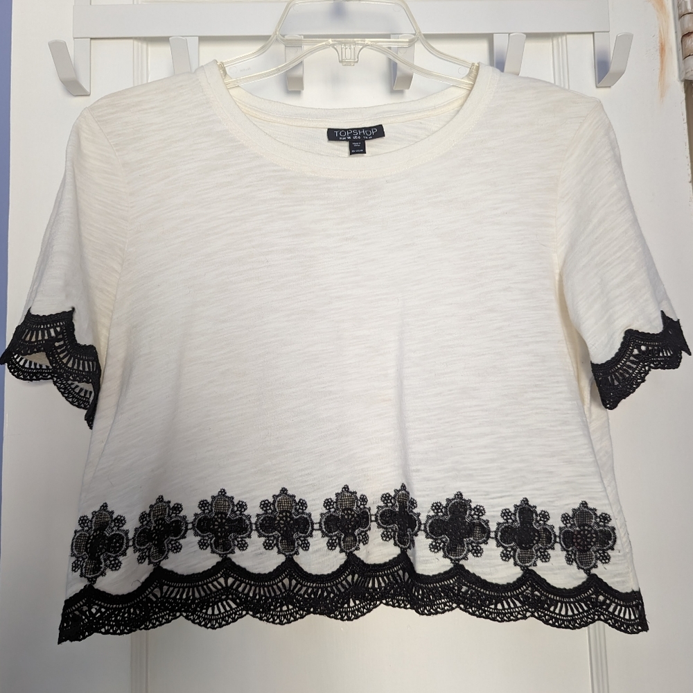 Topshop Lace- Edged Cropped Tee